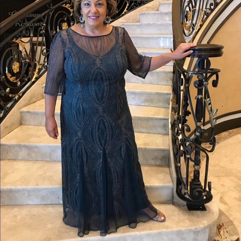 Embellished three quarter sleeve blue gown